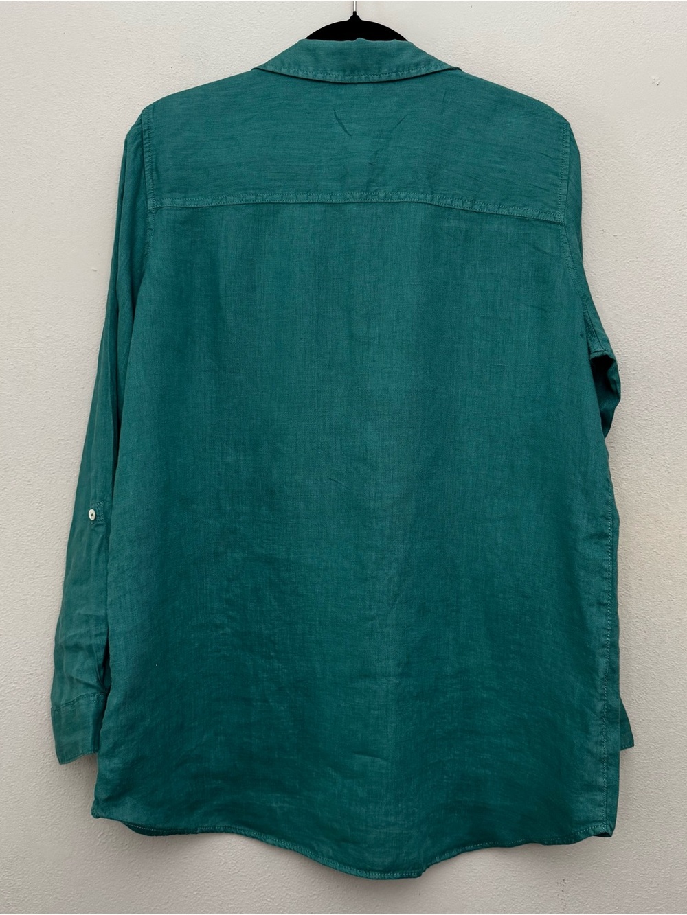 Sigrid Olsen 100% Linen Roll-Tab Sleeve Button-Down Tunic Shirt Teal Green L - Picture 5 of 7